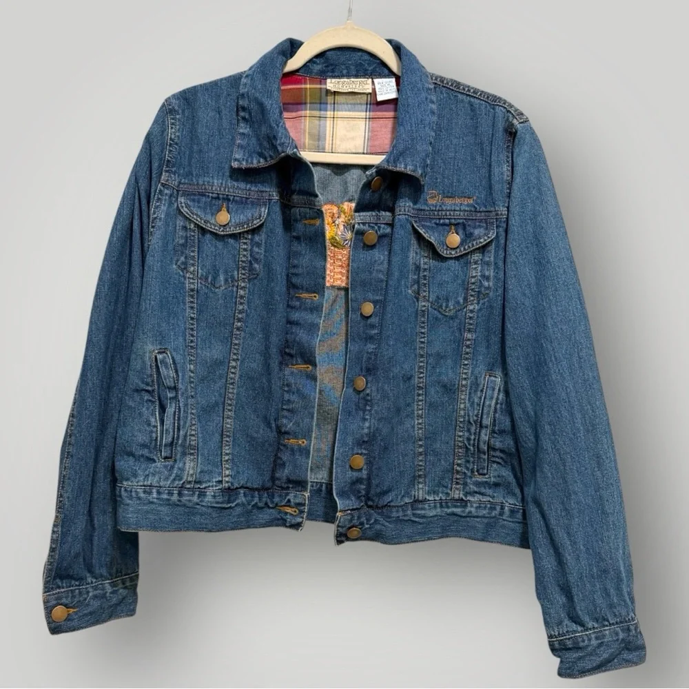 Longaberger Homestead Denim Jacket - Size XL - Embroidered Floral Basket - Picture 2 of 5